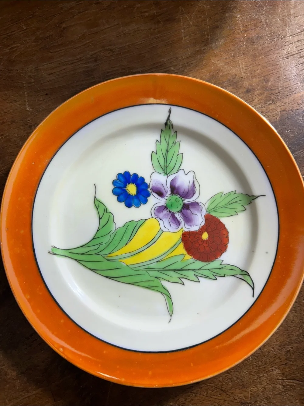 Chikatamachi Hand-Painted Floral Ceramic Dessert Plates - Orange Trim (Set of 4)